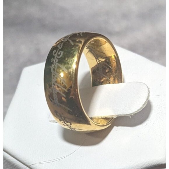 Whimsical Fantasy Lord Of The Rings Heavy Gold Tone Engraved One Ring Size 6 - Picture 2 of 14
